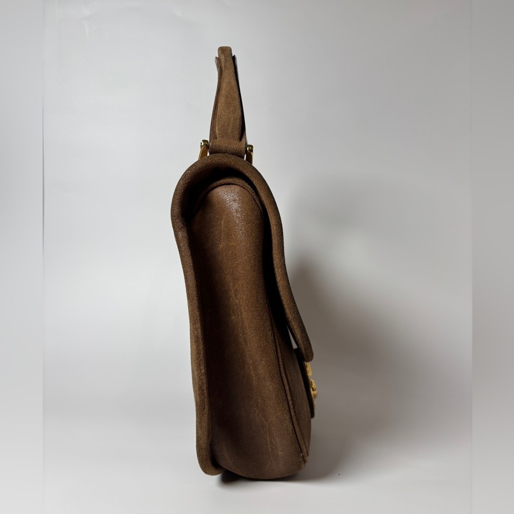 Vintage Balenciaga Brown Suede Bag – 70s Top Handle with Gold Turn Lock - Picture 4 of 9